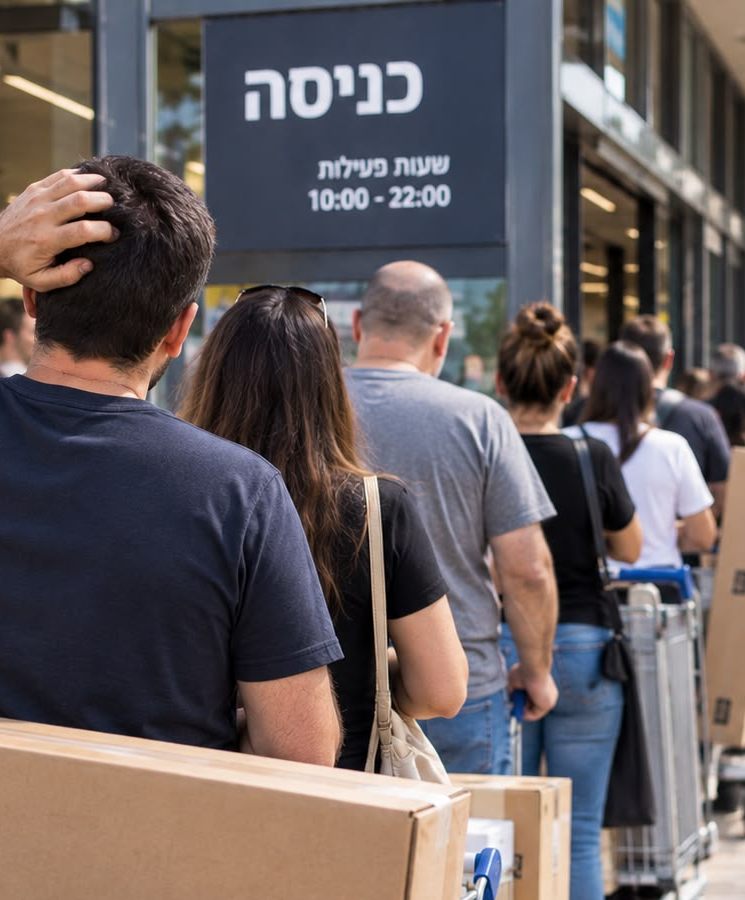 תור ארוך בכניסה לחנות